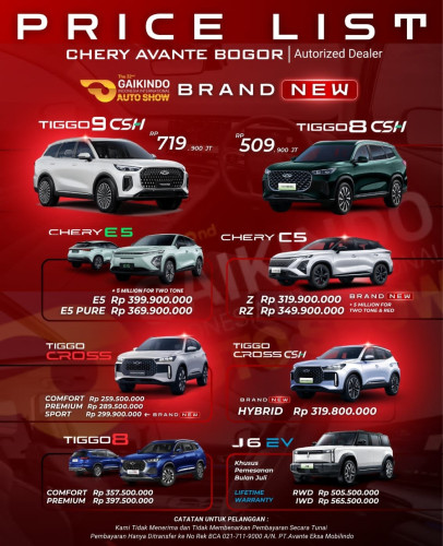 Pricelist Harga Chery cipondoh 2025